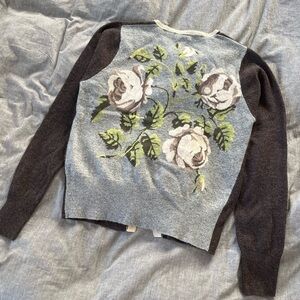 New Scotland Geelong Lambswool Rose Floral Patterned Sweater Brown grey green